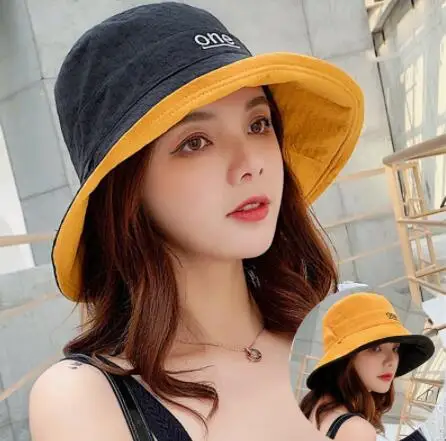 

2019 New Summer Beach Hat Air-permeable Double-sided Fisherman's Hat Letter Sunscreen Sunhat Women's Outdoor Eaves Sunshade Cap