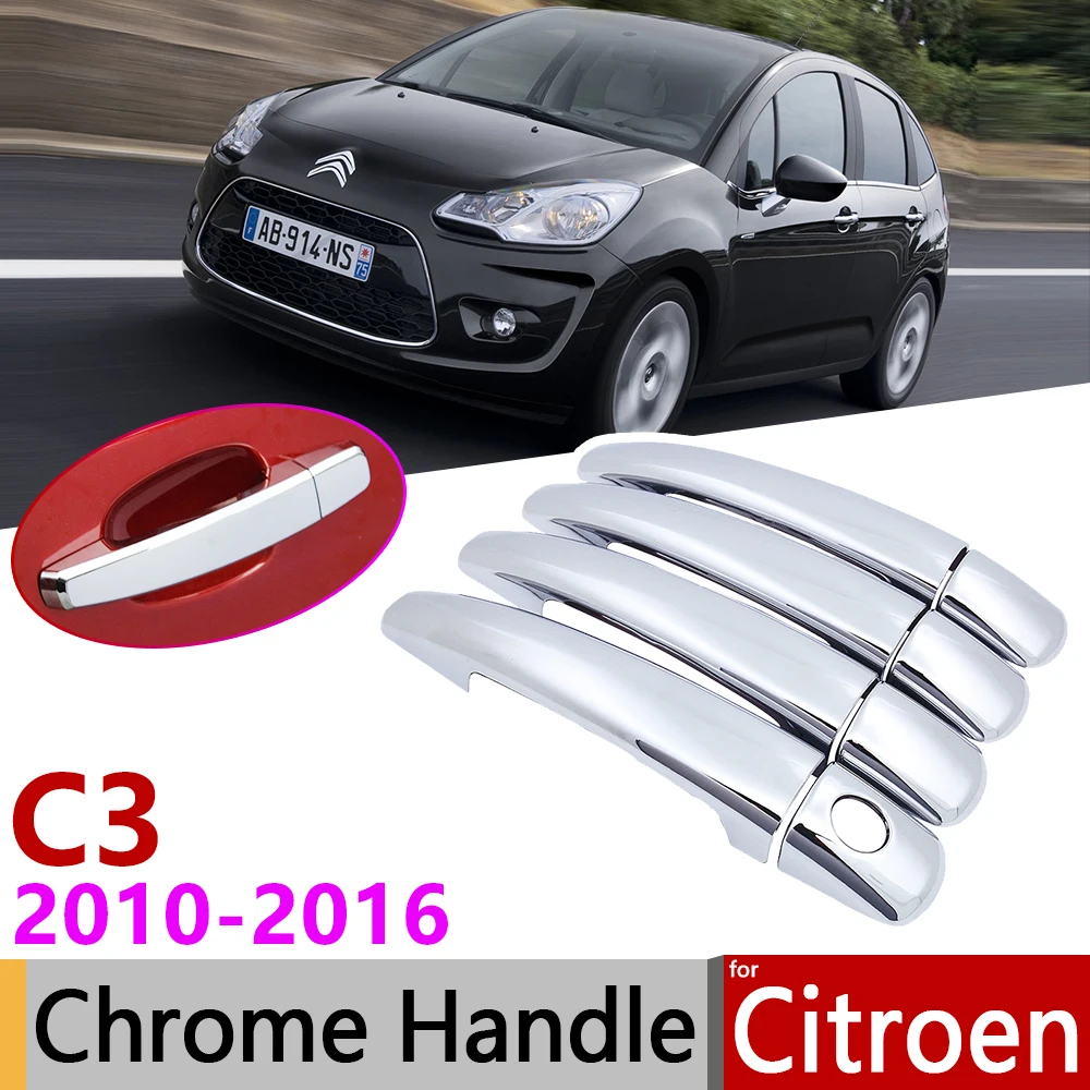 Chrome Door Handle Cover Set for Citroen C3 Mk2 2010-2016 VT VTR+