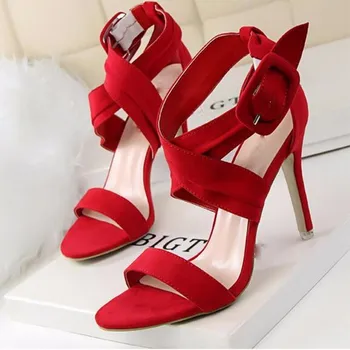 

LZXGSJ 2018 NEW Euramerican Fashion Summer Shoes Sandals Super High Thin Heels Open-toed Fashion Casual Buckle Strap Sewing