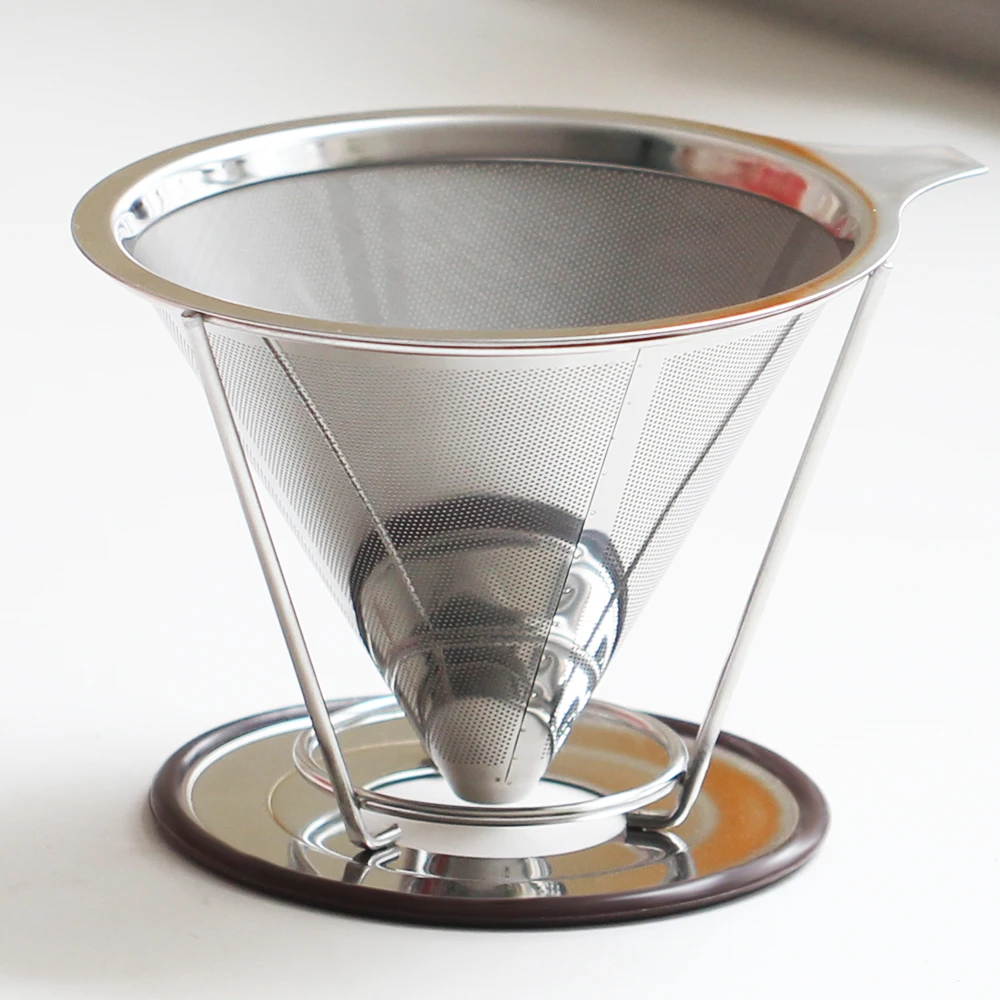 Reusable Coffee Filter Stainless Steel Double Layer Mesh Basket Brewing Coffee Holder Cone Funnel Dripper Coffee Making Tools