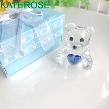 

Baby Christening Favors and Gift Choice Crystal Collection Teddy Bear Figurines Blue For Boy Favor