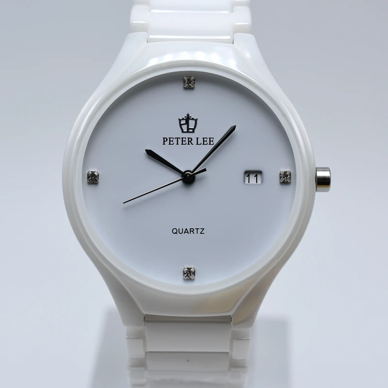 Питер ли высокое качество классические белые керамические мужские часы лучший бренд класса люкс Элегантные Бизнес Кварцевые часы мужские часы модные часы