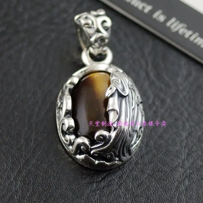 

Thailand imports, genuine GV- religious themes in the tiger's eye stone 925 Sterling Silver Pendant of Notre Dame