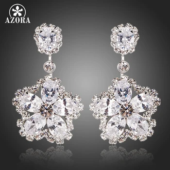

AZORA Elegant 5 Petals Flower Clear AAA Cubic Zirconia Drop Earrings for Women TE0126