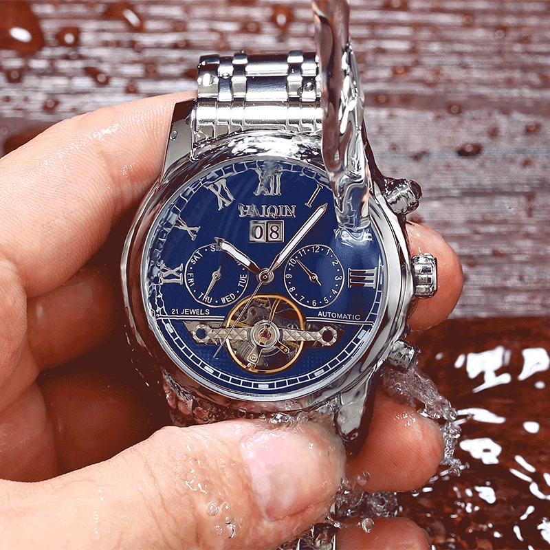 Ceny 2019 Top marka luksusowe HAIQIN męskie zegarki mechaniczny zegarek człowiek zegar automatyczny zegarek mężczyźni wodoodporny Tourbillon Relogio Masculino