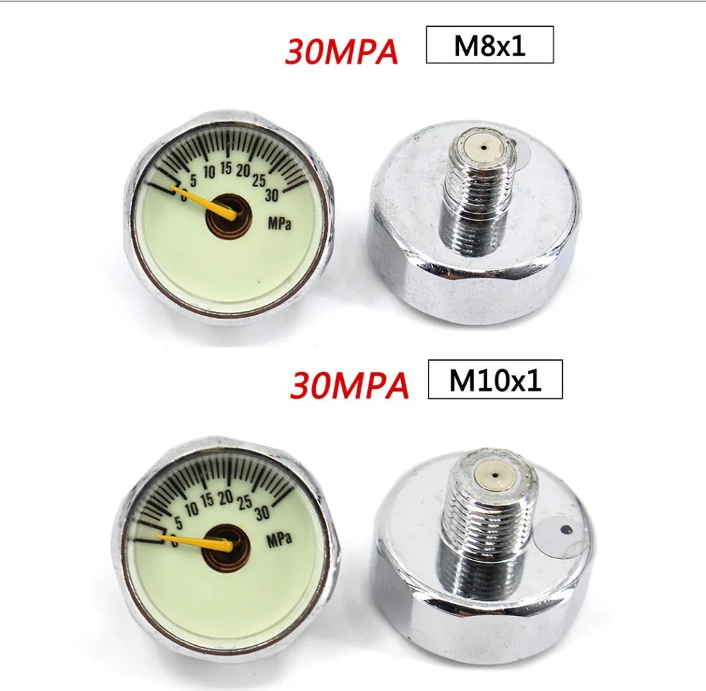 PCP Пейнтбол Airforce насосный клапан с фокусным расстоянием 25 мм M8x1 M10x1 1/8NPT 1/8BSPP 1 дюйм Мини Давление датчик Подводное манометр 20mpa 30mpa 40mpa