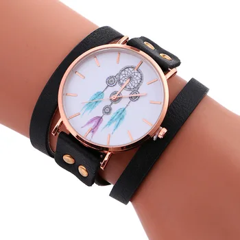 

2020 Promotion New Pu Winding Bracelet Watch With Bell Feather Pattern