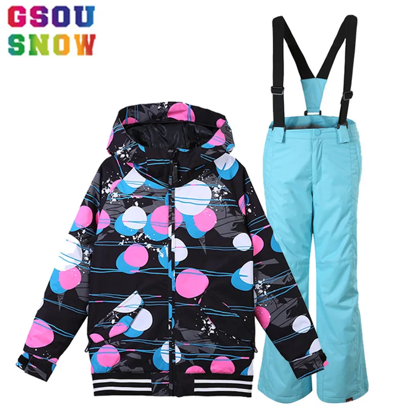 GSOU SNOW Kids Ski Suit Girls Ski set Jacket+Pant Children Skiing Suit