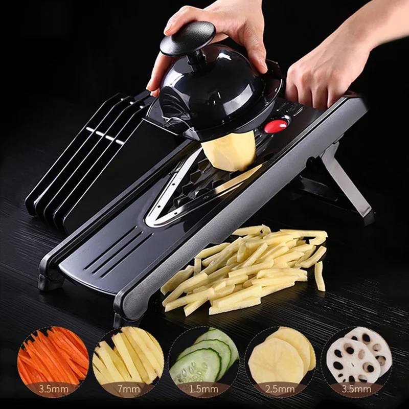 

Random Color Multifunctional V-Slicer Mandoline Slicer Food Chopper Fruit & Vegetable Cutter with 5 Blades Kitchen Tool