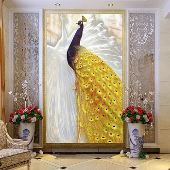 

Custom Photo Wallpaper European Style Gold Peacock Mural Chinese Style Living Room Entrance Corridor Home Decor 3D Wall Painting