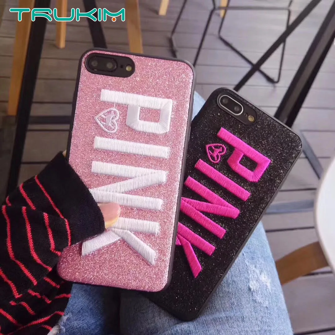

For iPhone X 8 8Plus Phone Cases Retro Embroidery Letter PINK Word Phone Back Cover Coque Fundas For iPhone 6 6s 7 Plus