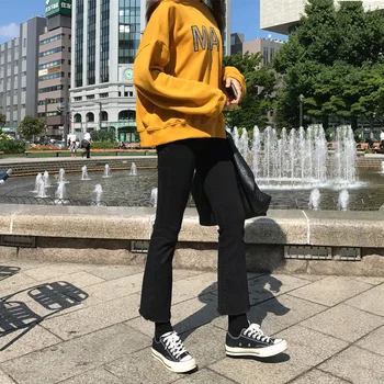 

Autumn and winter 2019 new Korean version of high waist elastic black micro-horn jeans female nine points jeans