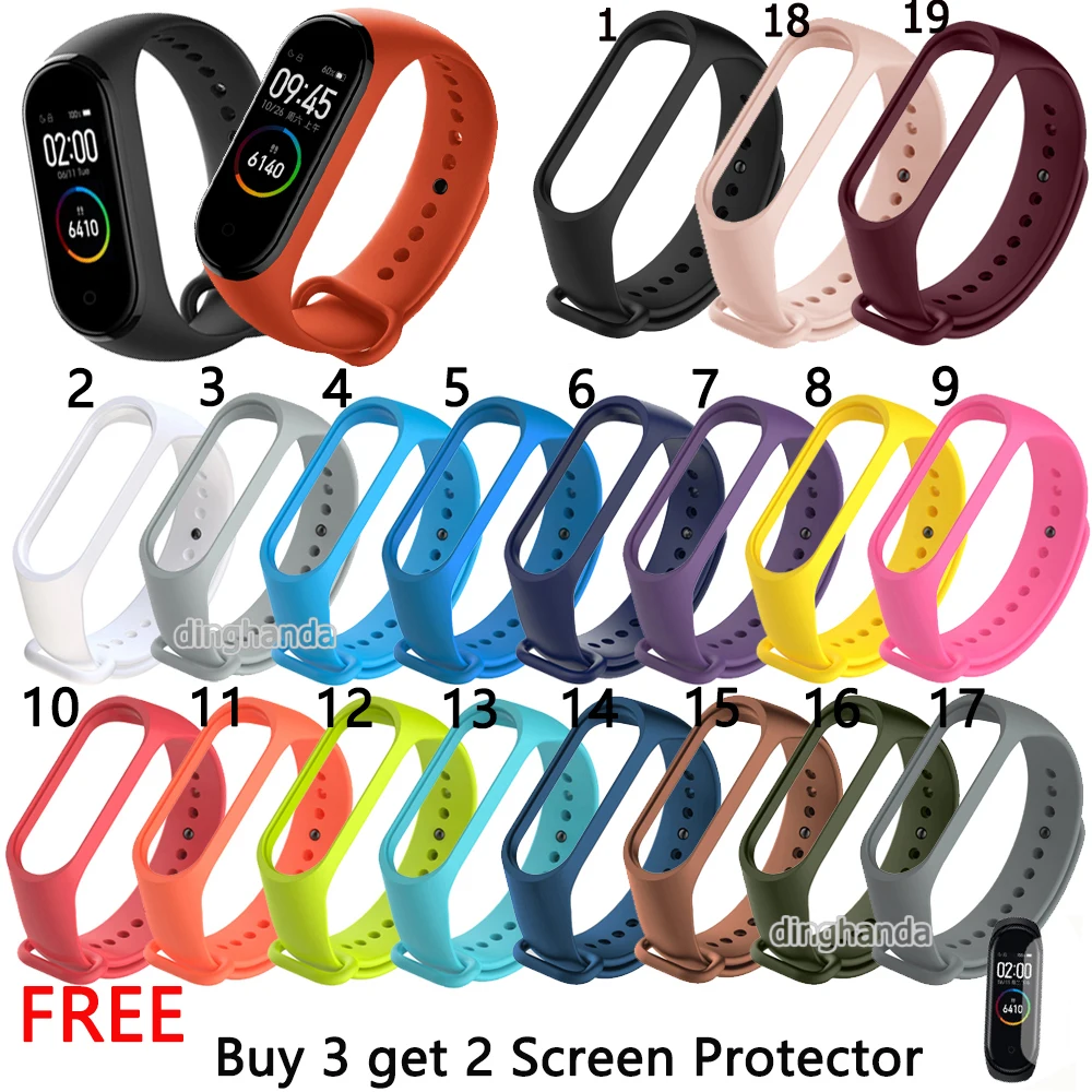 Ремешок силиконовый для Xiaomi Mi Band 4 сменный Браслет Miband mi band 3 разные цвета|Ремешки