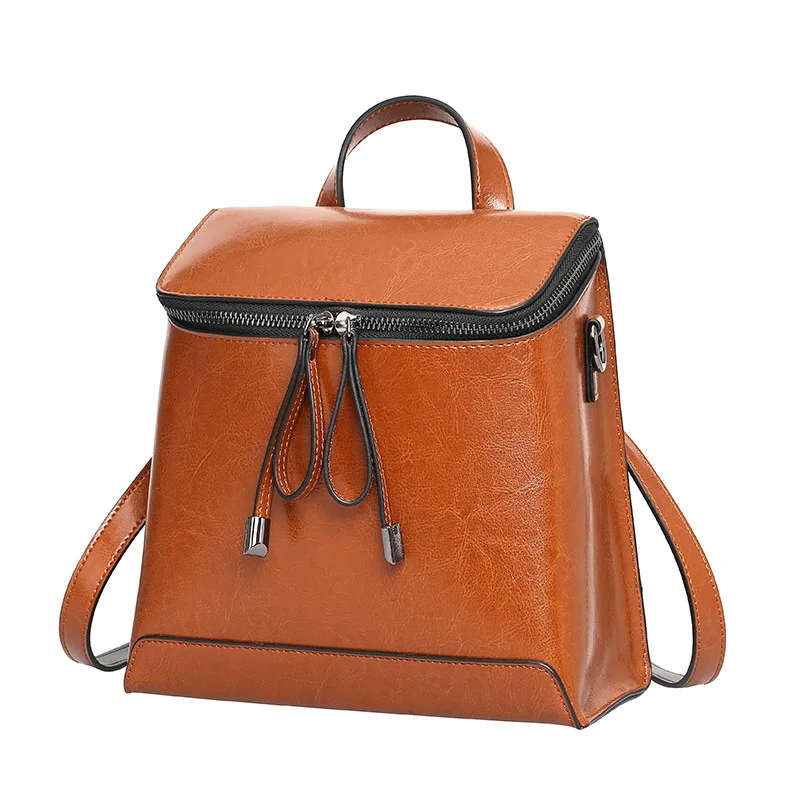 

European and American Style Retro Genuine Leather Women Backpack All-match Solid color Travel Bags Student School Bag