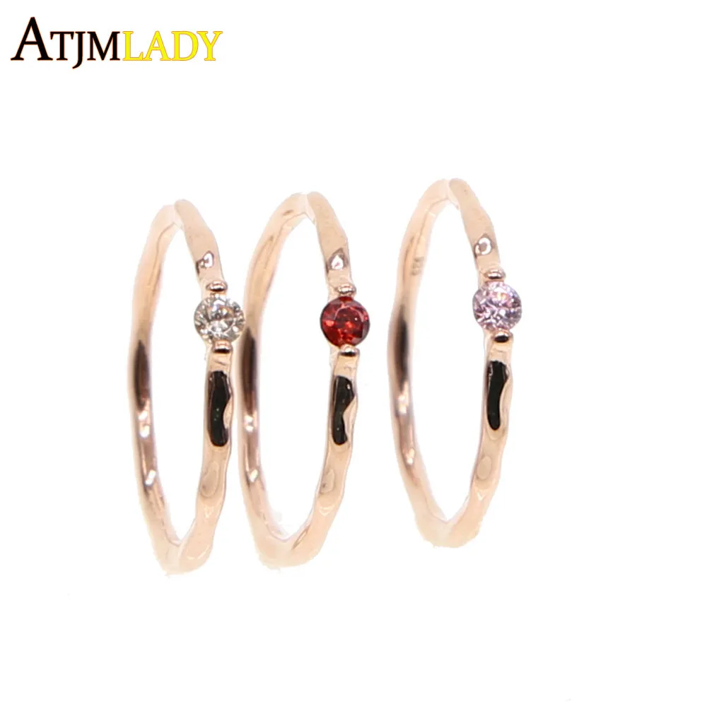

rose gold color birthstone single stone thin band 925 sterling silver size 5 delicate women girl thin midi cz ring