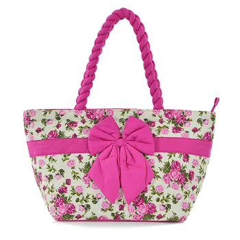 

Women Beach Canvas Bag Fashion Thai Stripes Bow-knot Printing Handbags Ladies Large Shoulder Bag Totes Casual Bolsa Shopping Bag