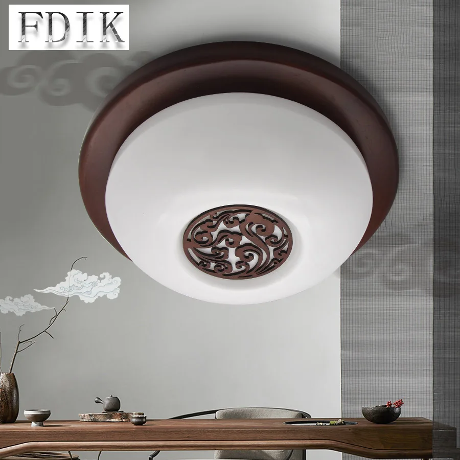

LED Ceiling lamp 15W 220V Chinese style Cloud Solid Wood LED circular ceiling lights living room bedroom Decorative Lighting