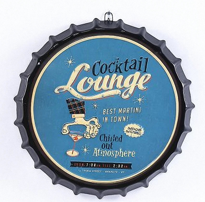

COCKTAL LOUNGE Large 3D Beer Cover Tin Sign Logo Plaque Vintage Metal Painting Wall Sticker Iron Sign Bar KTV Cafe Decor 42X42CM