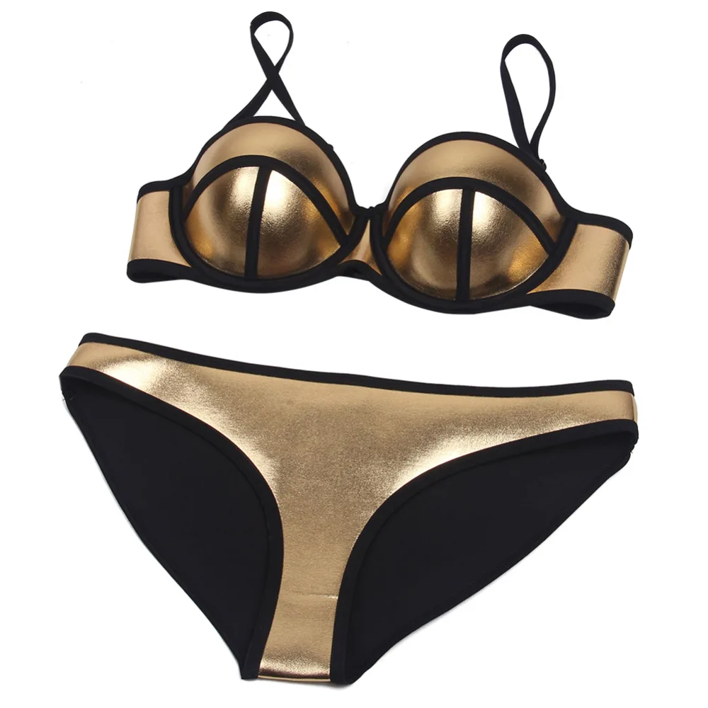 

MUXILOVE 2018 Color Conjoin PUSH UP Padded Bra Women 100% Real Neoprene Bikini Bottom Set Swimwear Swimsuit Bathing Suit Biquini