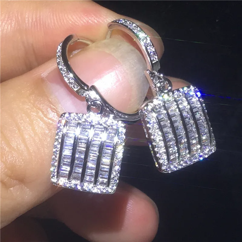 

2018 Fashion Drop Earring 925 sterling silver Princess cut AAAAA Zircon Cz Party wedding Dangle Earrings for women Jewelry Gift