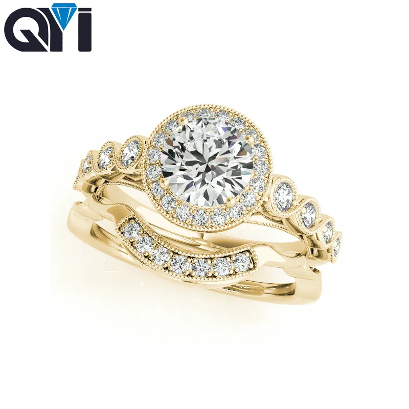 

QYI 925 Sterling Silver Rings 1 ct Round Cubic Zirconia Engagement Promise Ring set Genuine For Women Fashion Jewelry