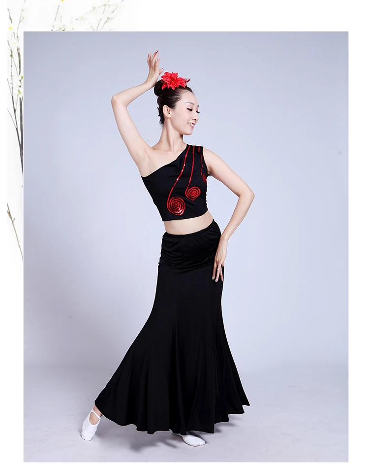 Женский комплект одежды для танцев 180-360, женский летний сексуальный танцевальный костюм, юбка фасона "Русалка"+ рубашка, женские юбки