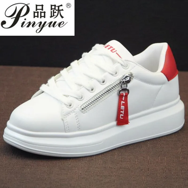 

Women Casual 2019 vulcanize Shoes New PU Leather Women Fashion Sneakers Increase Shoes Side zipper platform shoes