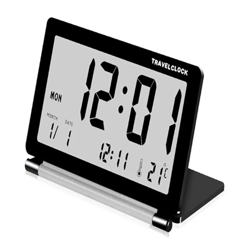  Electronic Travel Alarm Clock Multifunction Silent LCD Digital Large Screen Folding Desk Clock With