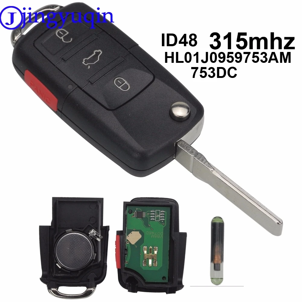 

For VW Volkswagen Beetle CC Golf Jetta Passat GTI Flip Key Car Remote Key Entry Transmitter Fob 4 Button 315Mhz 48 Chip