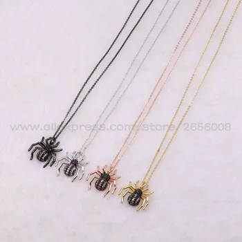 

8Pcs Fashion High quality Cute Tiny Spider pendant necklace metal chain necklace micro pave Beatles charms necklace 3057