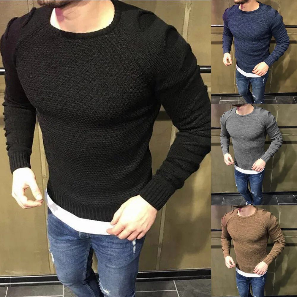 

Men’s O Neck Knitted Pullover Sweater Jacket Long Sleeve Slim fit Tops