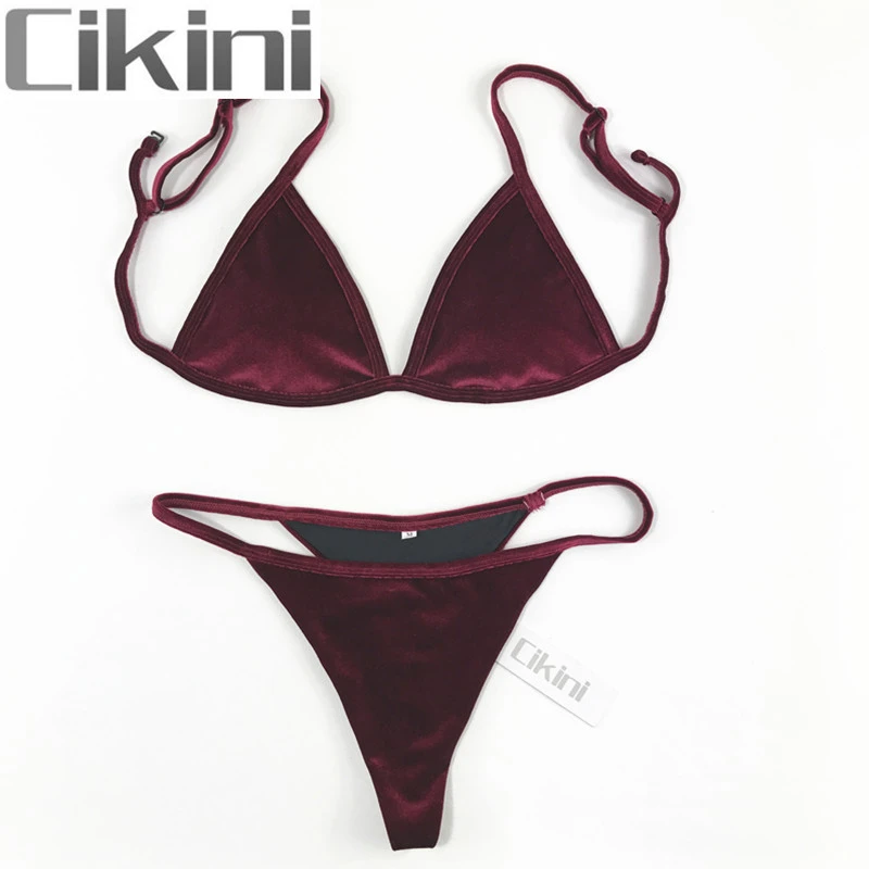 bikini shorts set Velvet Bikini Set 2020 Women Swimsuit Monokini Bodysuit Swimming Suit Bathing Suits Swim Halter Thong Beach Swimwear Cikini bikini set sale