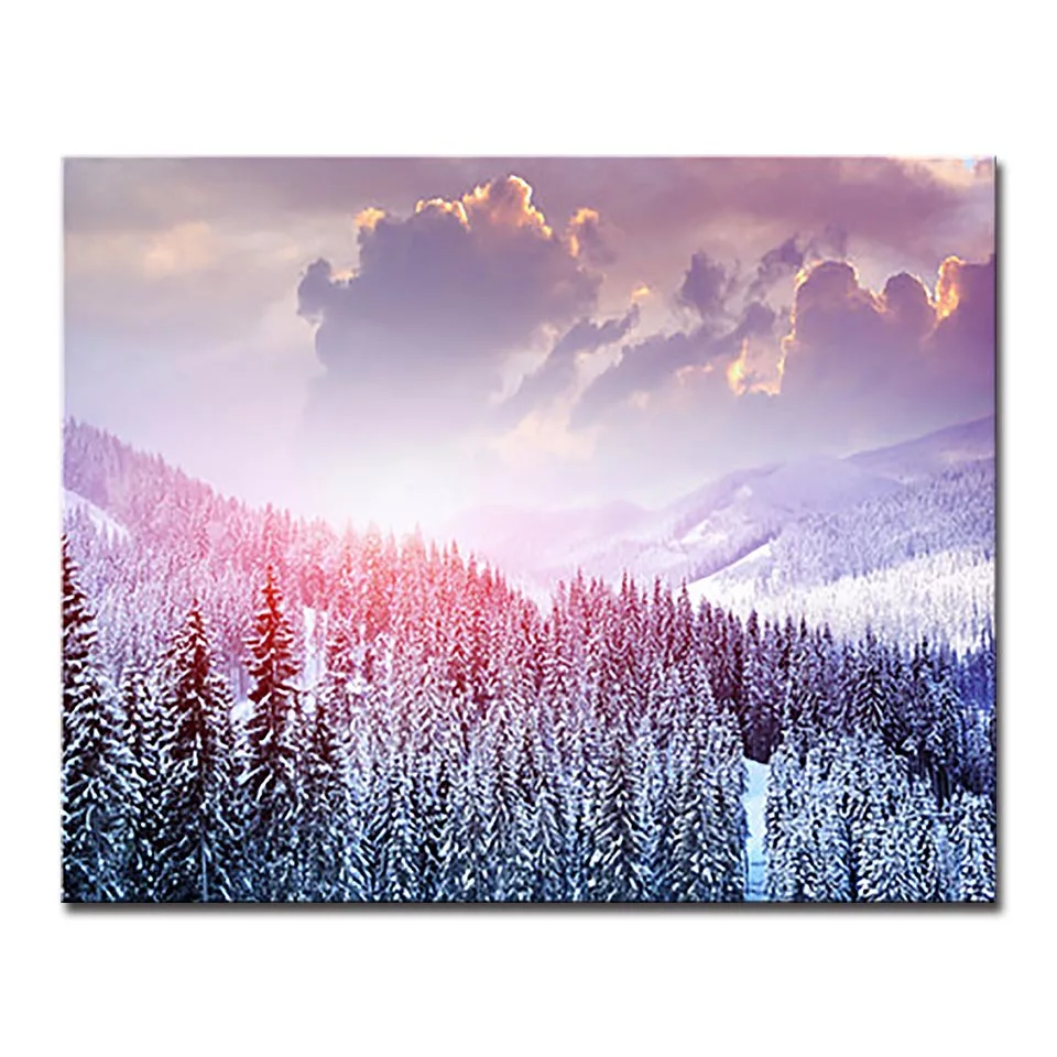 

Oil Painting By Numbers DIY Handpainted Snowy Forest Landscapes Pictures Kits Coloring Drawing On Canvas Wall Art For Home Decor