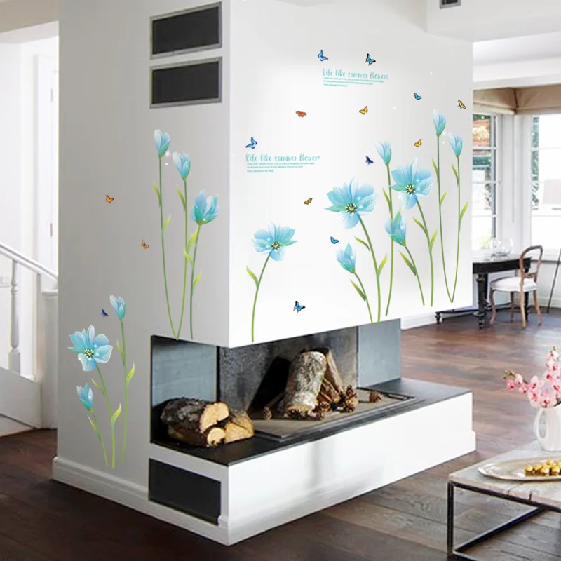 3D Синяя лилия Цветок Наклейка Фреска dly гостиная спальня диван фон стены Искусство украшение дома Наклейки на стены