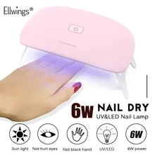 Ellwings мини 6 Вт Светодиодная лампа для ногтей Портативный Гель-лак свет УФ-сушка для ногтей 45 s 60 s таймер быстрая сушка ногтей гель Инструмент для маникюра ногтей