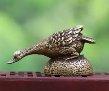 

6 cm 100% Pure Bronze Chinese Fengshui Animal duck swan goose Sculpture Statuette kids toys small statue