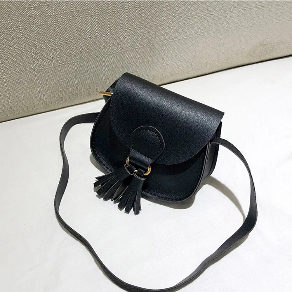 Плюшевый рюкзак для девочек, Маленькая кожаная сумка через плечо, винтажная дорожная сумка для сотового телефона - Цвет: Черный