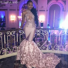 Pink 3D Flowers Black Girls Women Mermaid Prom Dress Sexy Mermaid Buxom Formal Party Maxi Gown Celebrity Dresses most buxom