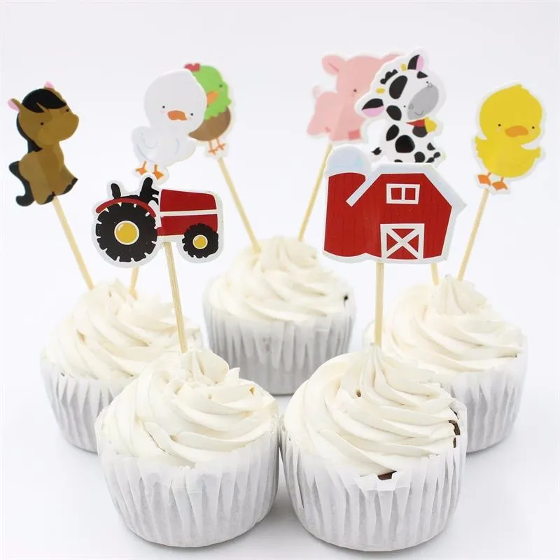 

72pcs/lot Dairy Farm Theme Cartoon Party Supplies Cupcake Topper Kids Boy Birthday Party Decorations