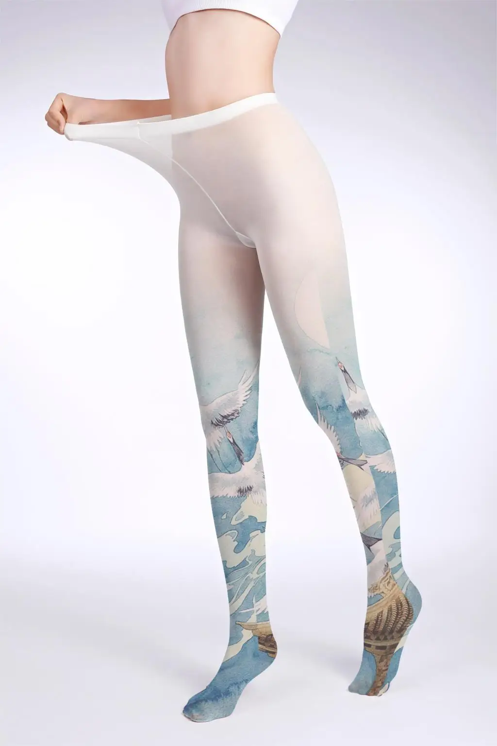 

Fashion Gradual Colour Crane Pattern Printed Pantyhose