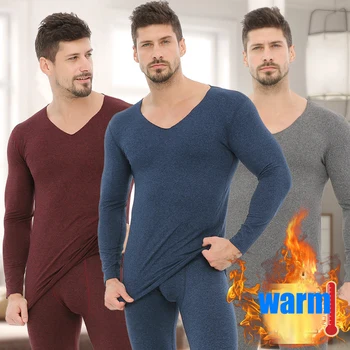 

Men's thermal underwear set black heat seamless plus velvet thicken winter roupa termica long johns suits camisa termica homem