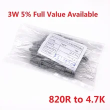200 шт. 3 Вт оксид Carbom металлический пленочный резистор 820R/910R/1 K/1,2 K/1,5 K/1,8 K/2 K/2,2 K/2,4 K/2,7 K/3 K/ 3,3 к/3,6 к/3,9 к/4,3 к/4,7 к/Ом 5