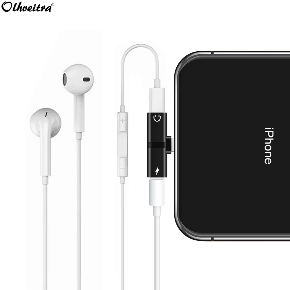

Olhveitra Adapter Dual Jack Earphone Headphone splitter For For iPhone X XR XS Max 7 8 Plus 8plus Cargador Quick Charge Chargeur