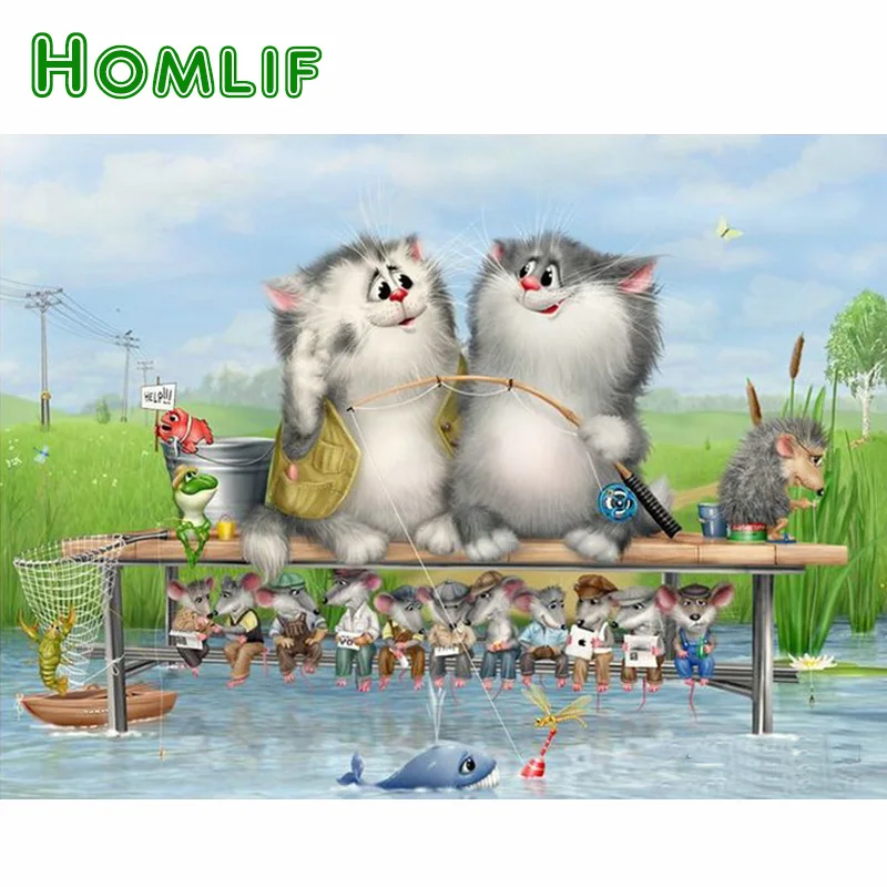 HOMLIF 5D Алмазная вышивка Cat DIY алмазов картина вышивки крестом кот круглый