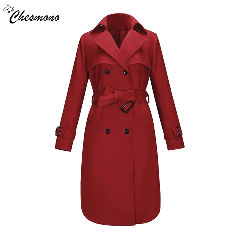 

2018 New spring autumn wool coat Women Elegant Long Overcoat triple breasted Woolen Jacket Coats Loose Outwear with belt