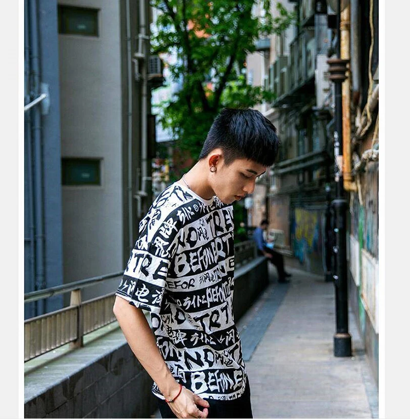 Oversized Mens Graffiti t Shirt Hip Hop Print Hipster Tshirt Men Fashions Street Style  (17)