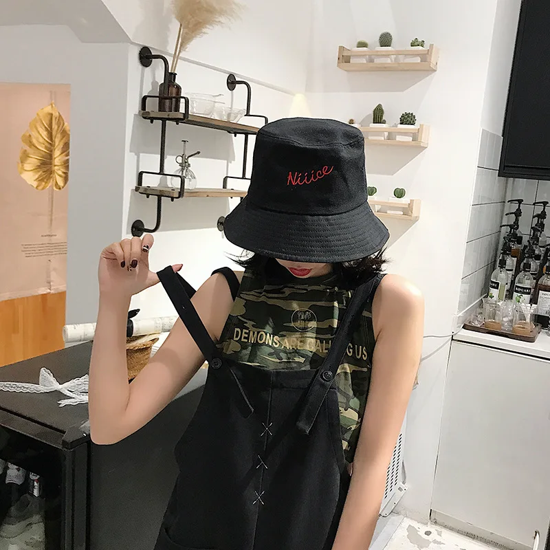 

2019 letter embroidery Fashion Unisex Bucket Hat cotton Summer Panama Cap Foldable Beach Sun Hat Casual Cap UV Protection F04402