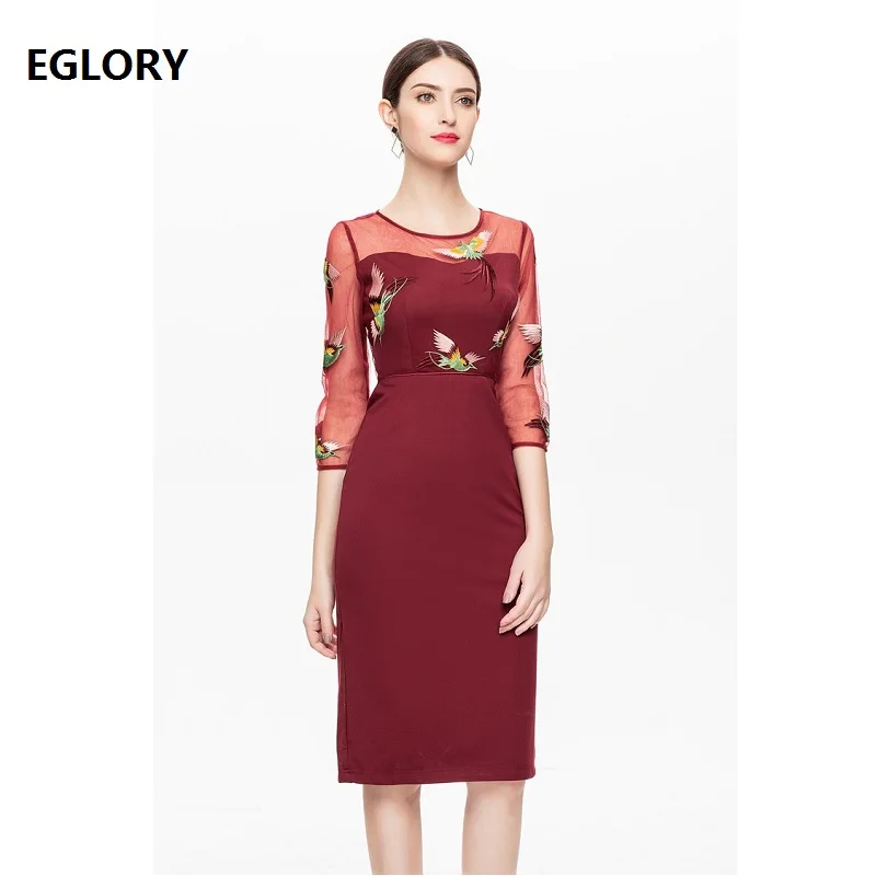 

Bodycon Dress 2018 Autumn Fashion Party Cocktail Women Sexy Sheer Mesh Embroidery Patchwork Hip Package Ladies Pencil Dress 3xl