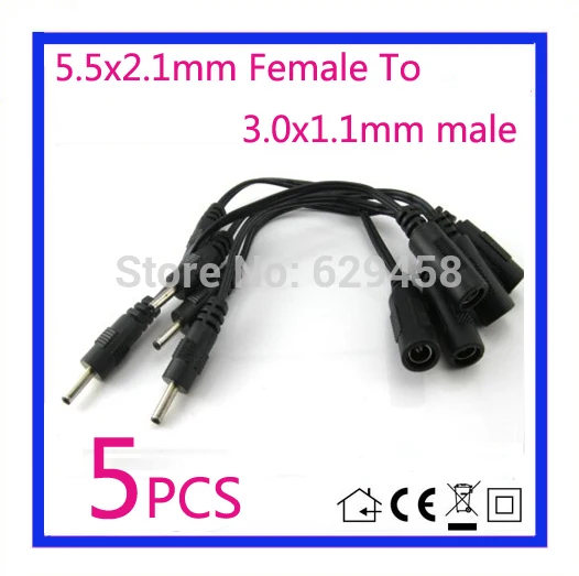 5PCS DC Power 5.5x2.1mm Female To 3.0x1.1mm male Connector Cable plug Adapter Free shipping | Компьютеры и офис