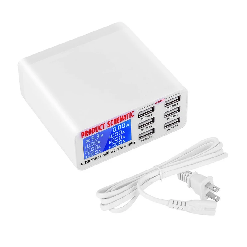 6 портов USB дорожное зарядное устройство ЖК-цифровой дисплей зарядная станция Смарт многопортовый usb зарядка 5 в 2A ЕС/США штекер - Тип штекера: США